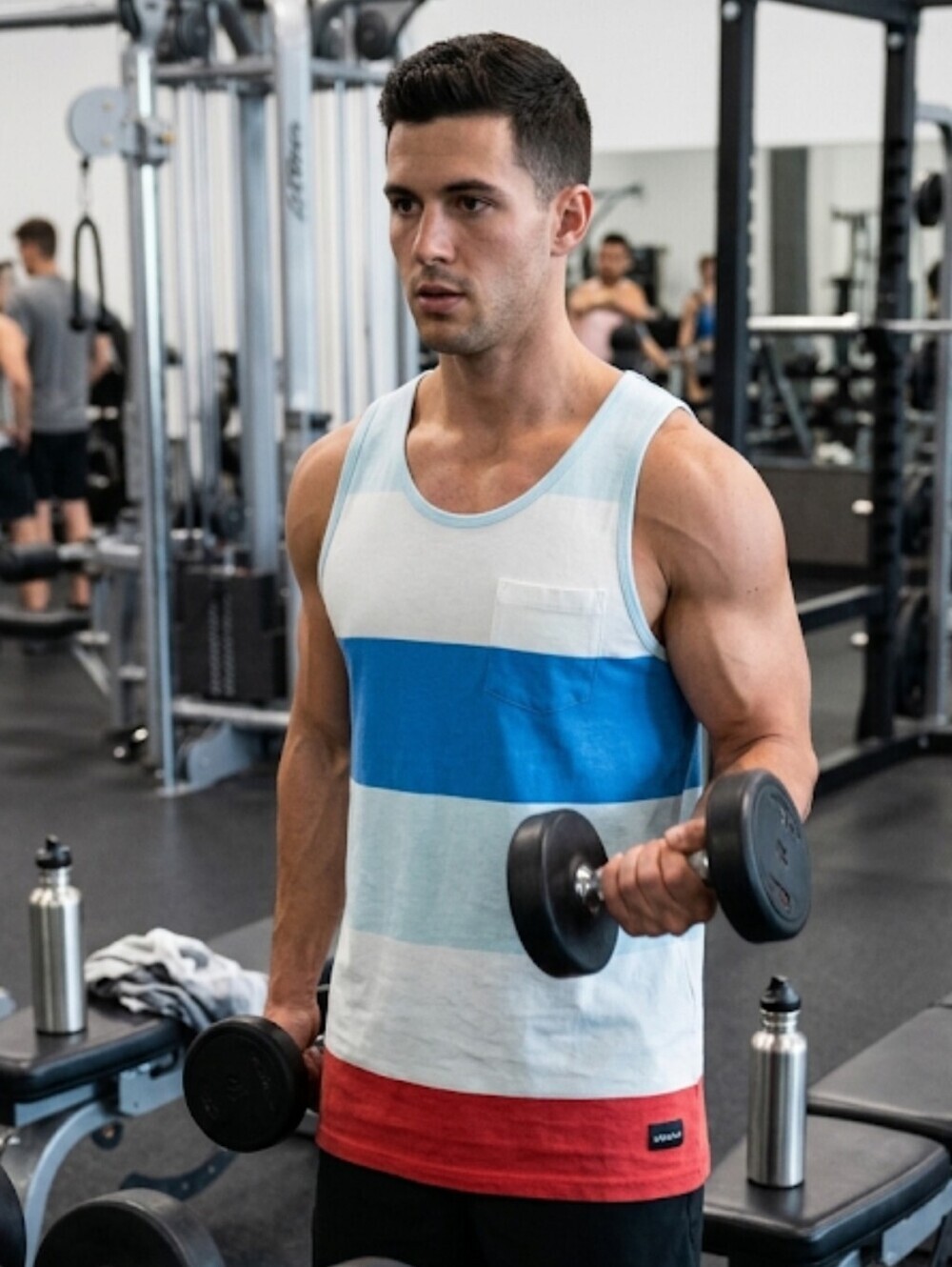 Imperial Motion Striped Tank - Light Blue, Blue, White & Red Medium New